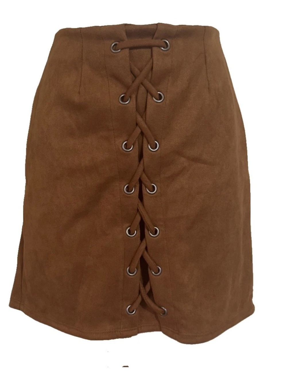 Brown Faux Suede Skirt with Lace-Up Front | Chic Boho Western Style